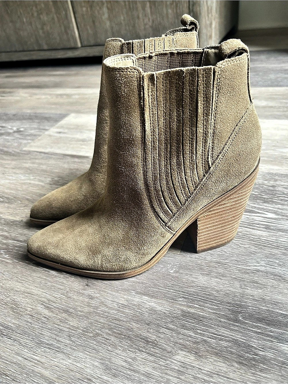 Marc Fisher Matter Block Heel Bootie Pointed Toe Brown